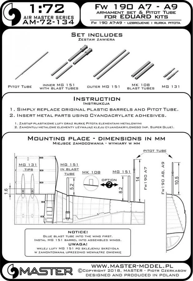 Fw 190 A7 - A9 armament set & Pitot Tube 1:72