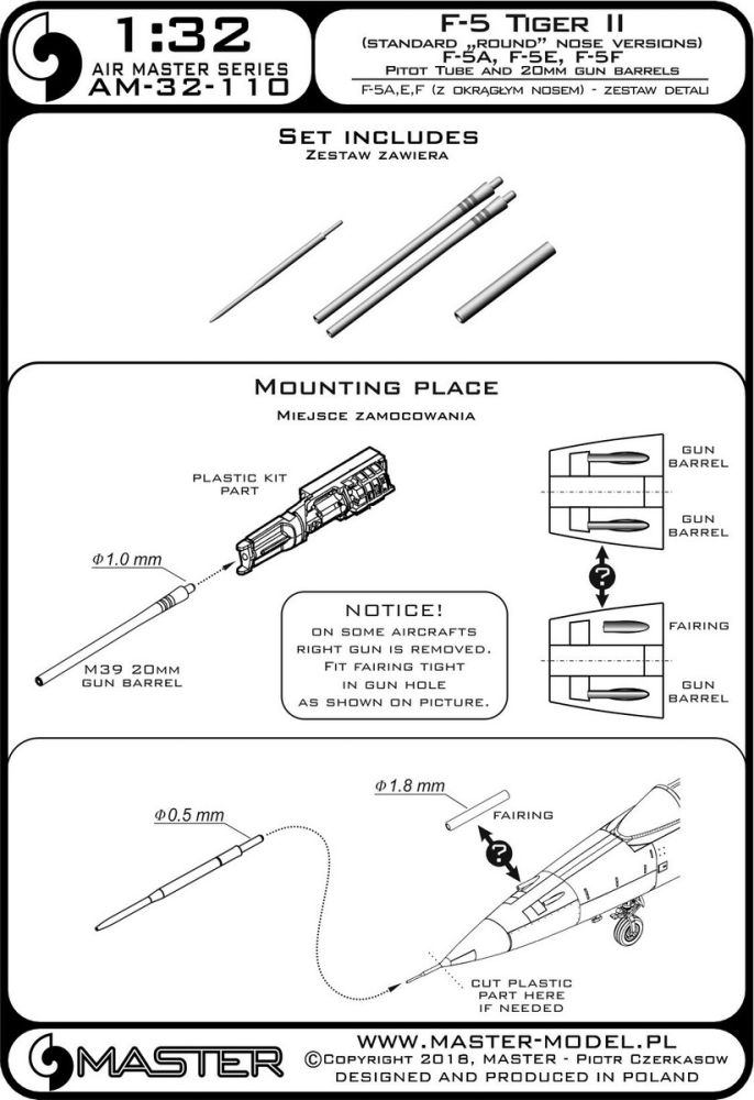 F-5 Tiger II (standard nose) Pitot Tube and gun barrels 1:32