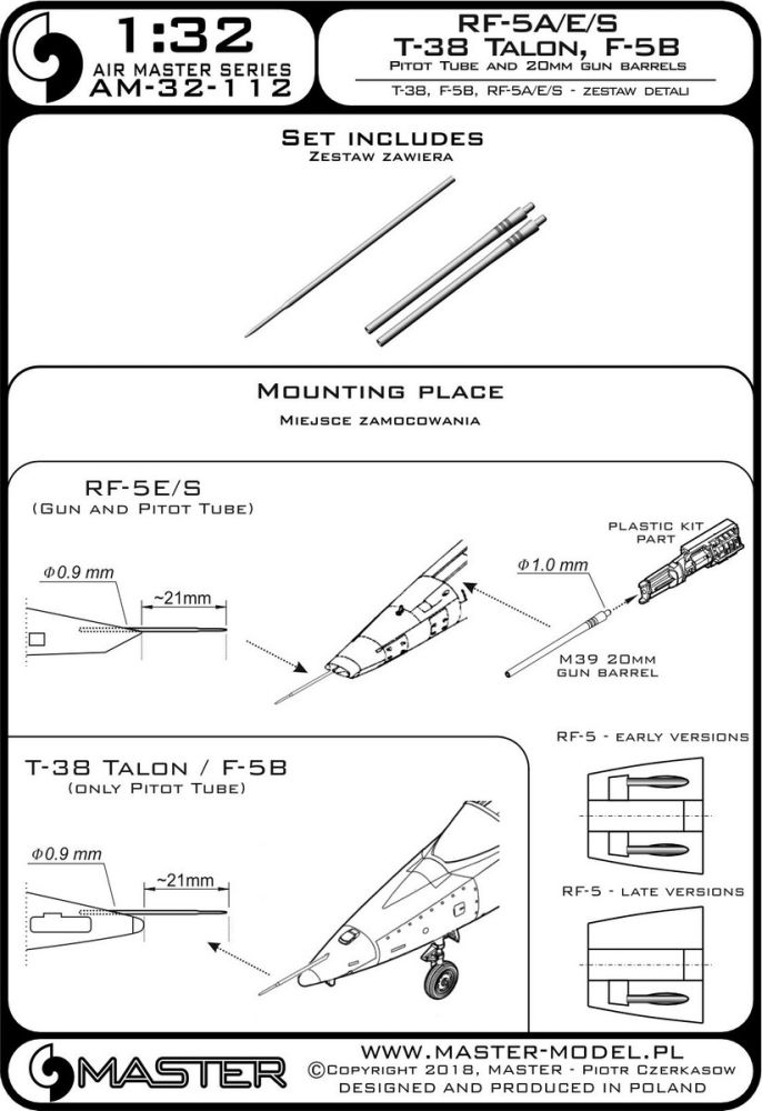 T-38 Talon / F-5B / RF-5A, E, S - Pitot Tube and gun barrels 1:32