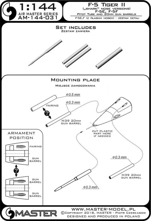 F-5 Tiger II (shark nose versions) Pitot Tube and gun barrels 1:144