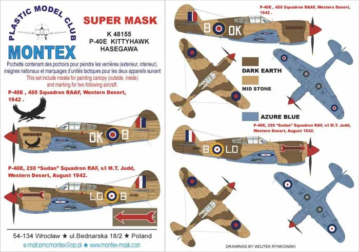 P-40E (Desert RAF) super mask for Hasegawa 1:48