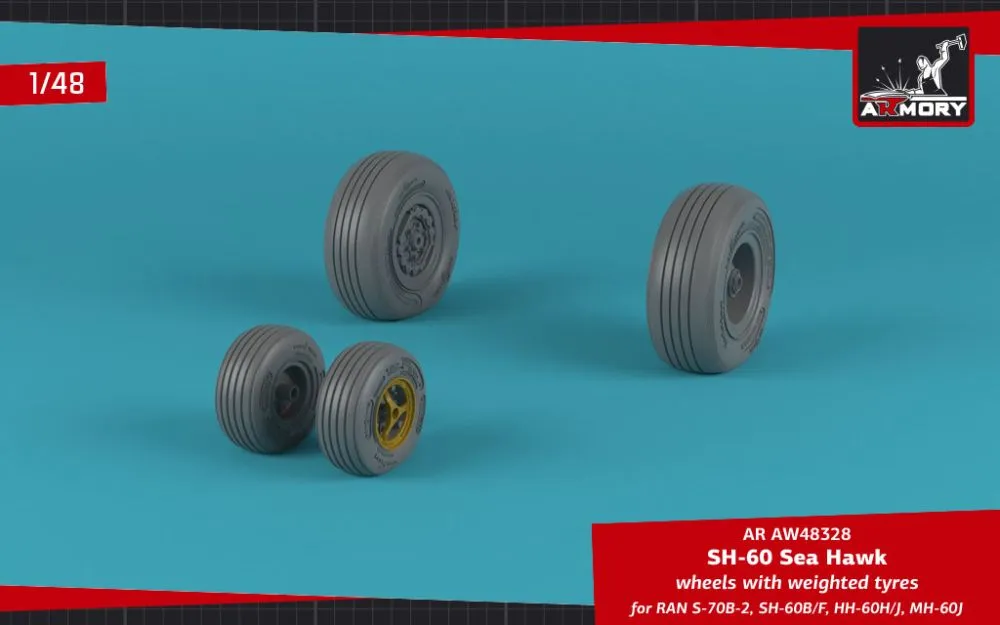 SH-60 Seahawk wheels w/ weighted tires 1:48