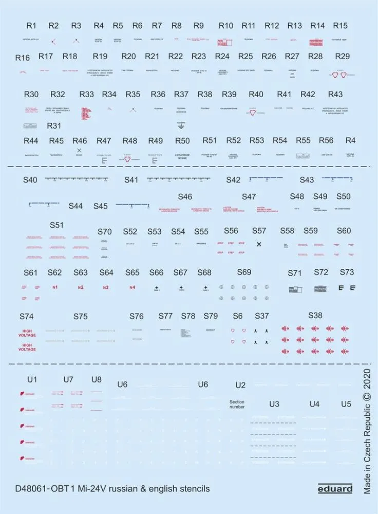 Mil Mi-24V stencils Russian & English 1:48