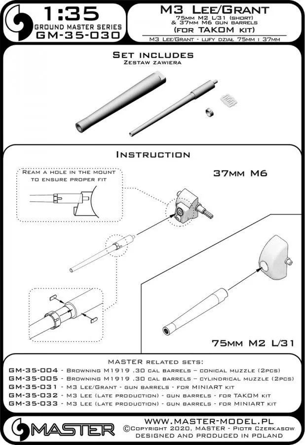 M3 Lee/Grant - gun barrels for Takom 1:35