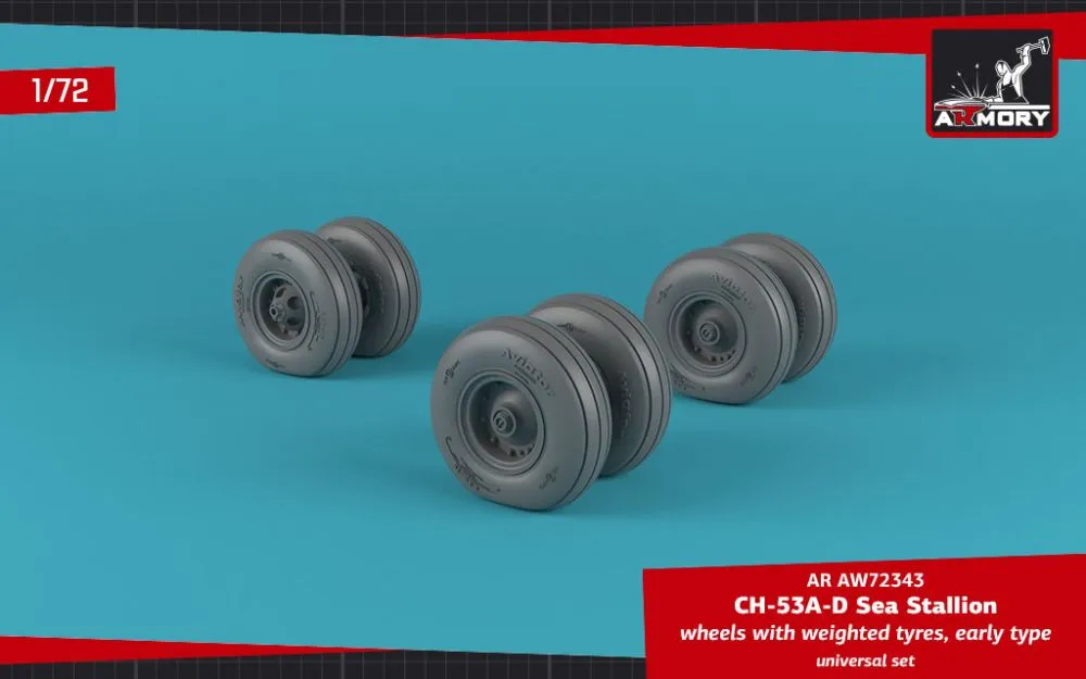CH-53 Sea Stallion wheels w/ weighted tires, early 1:72