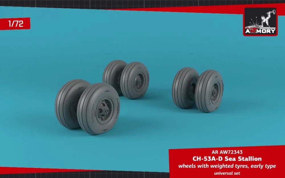 CH-53 Sea Stallion wheels w/ weighted tires, early 1:72