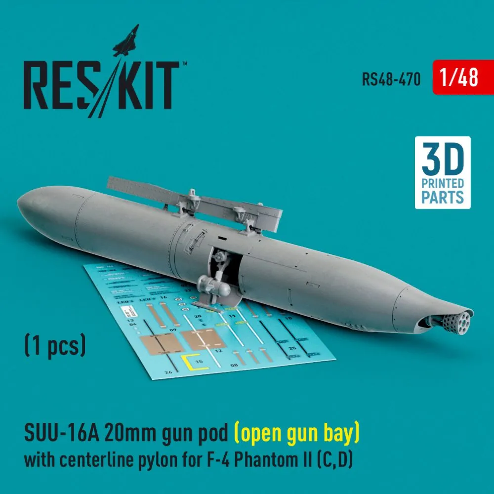 SUU-16A 20mm gun pod (open gun bay) w/ centerline pylon for F-4C/D 1:48