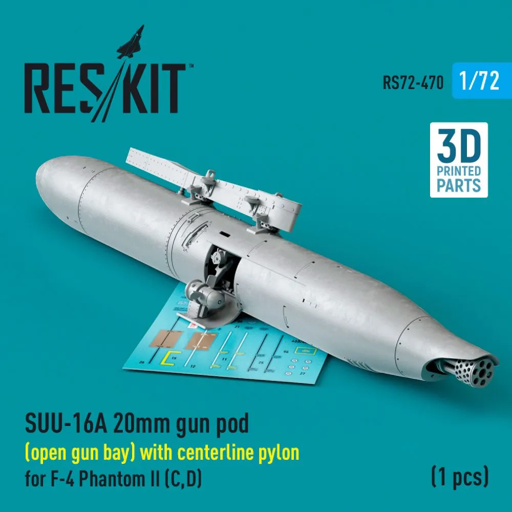 SUU-16A 20mm gun pod (open gun bay) w/ centerline pylon for F-4 1:72
