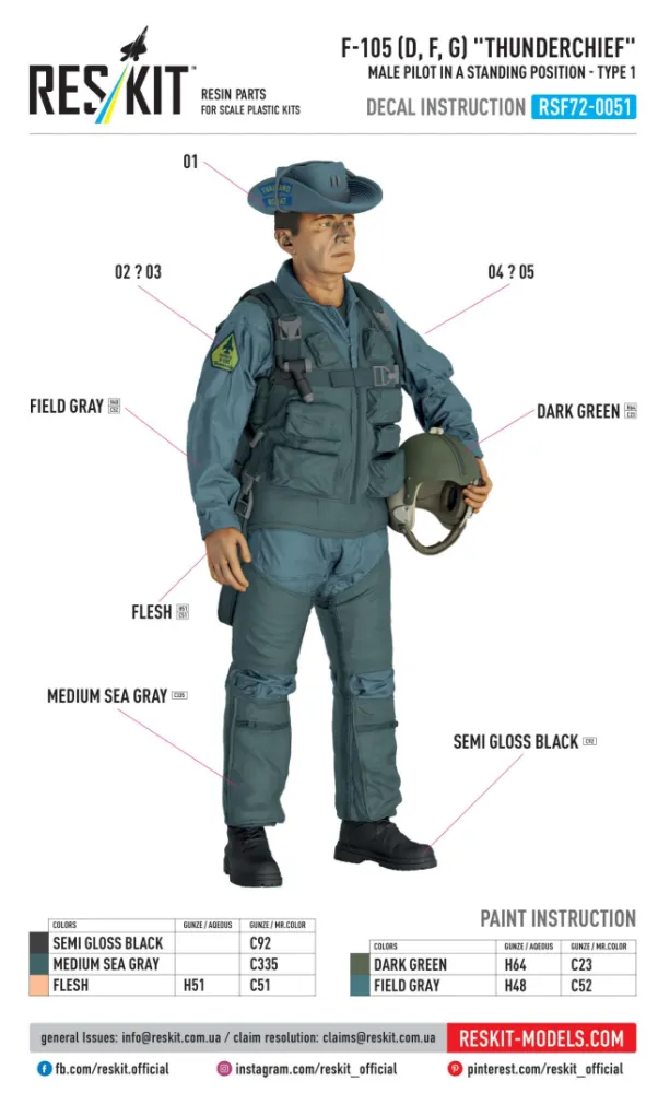 F-105 (B, D)  "Thunderchief" pilot - type 1 1:72