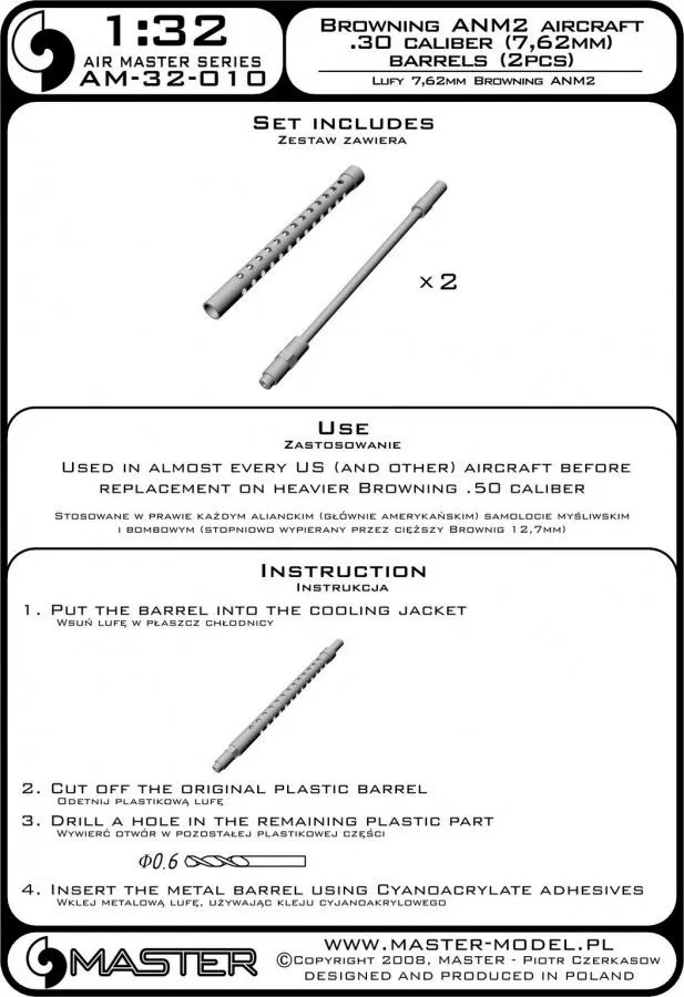Browning AN/M2 aircraft .30 caliber (7,62mm) barrels 1:32
