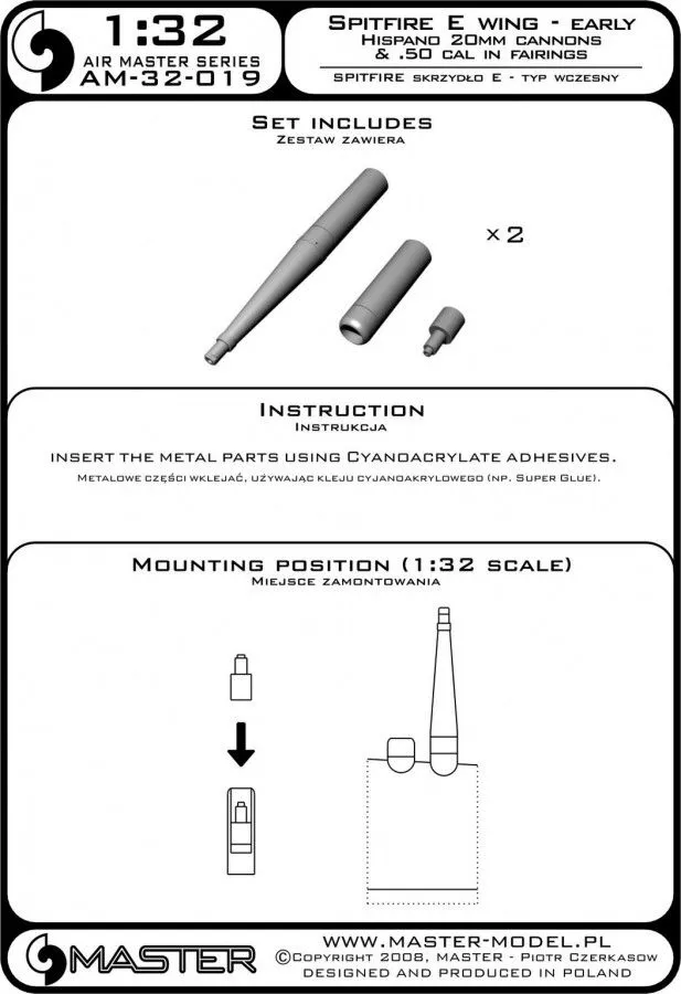 Spitfire E wing early - 20mm & .50cal 1:32