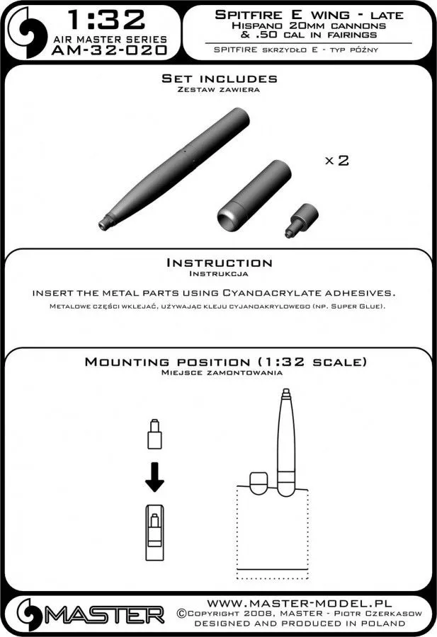 Supermarine Spitfire E wing late - Hispano 20mm & 50 1:32