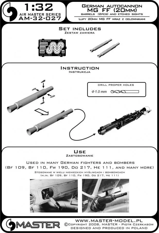 German aircraft autocannon MG FF - turned barrels 1:32