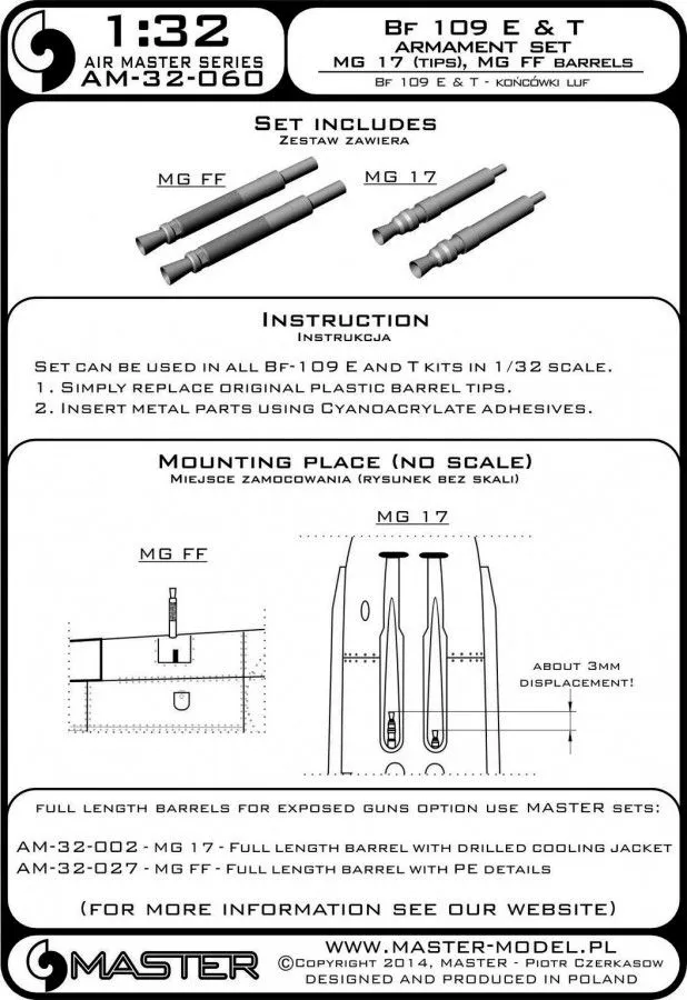 Bf 109E & T armament set (MG 17 tips, MG FF barrels) 1:32