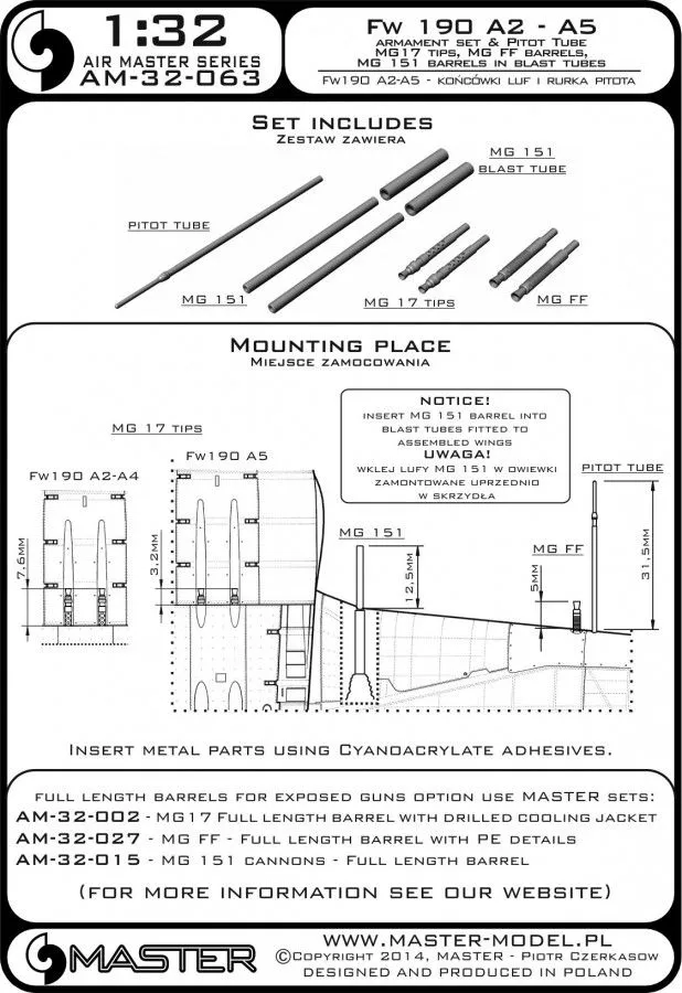 Fw 190A2 - A5 armament set & Pitot Tube 1:32