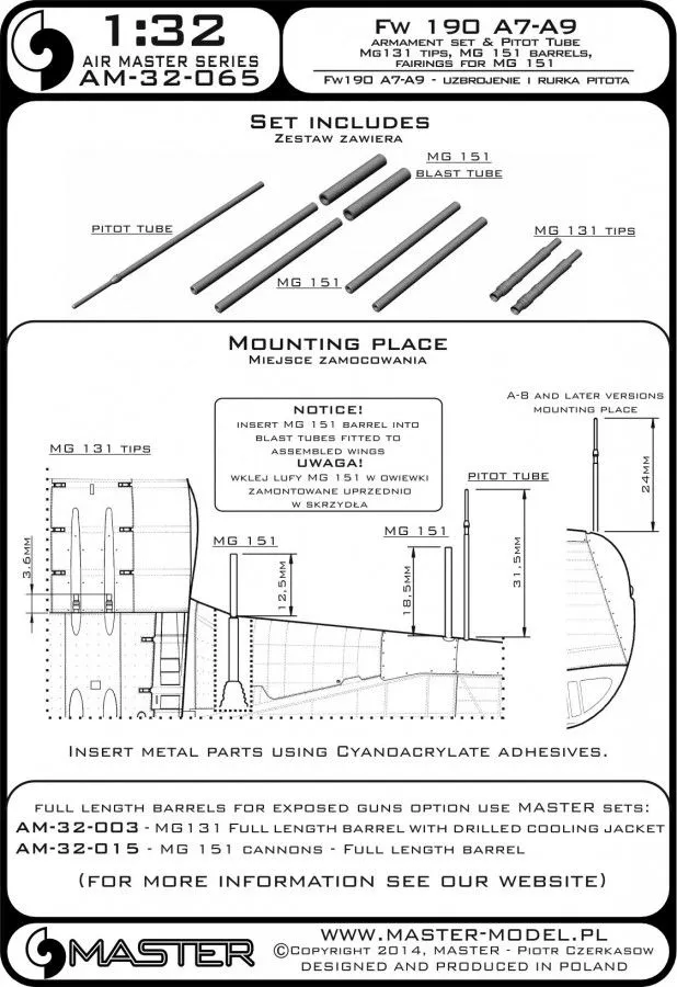 Fw 190 A7 - A9 - Armament set & Pitot Tube 1:32