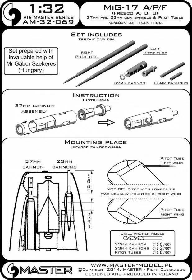 MiG-17A/P/F gun barrels set & Pitot Tubes 1:32