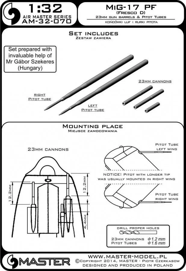MiG-17PF (Fresco D) - gun barrels set & Pitot Tubes 1:32
