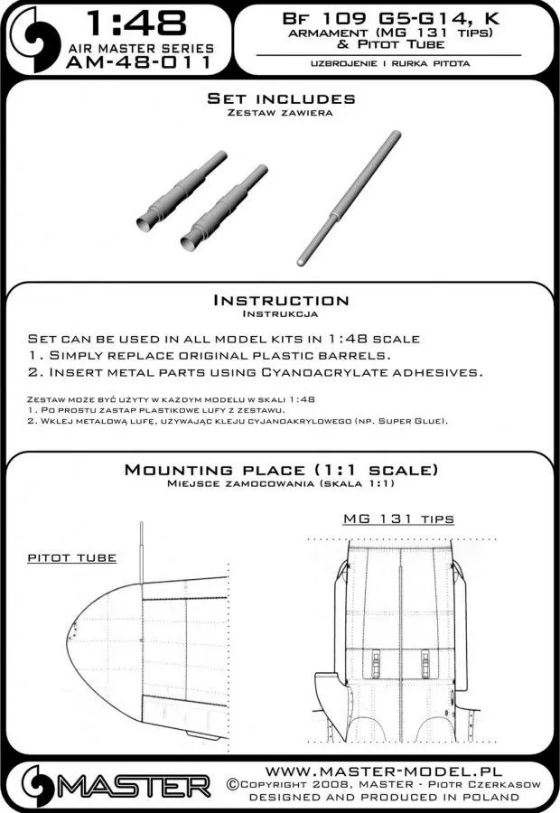 Bf 109G-5 - G14, K armament set & Pitot Tub 1:48