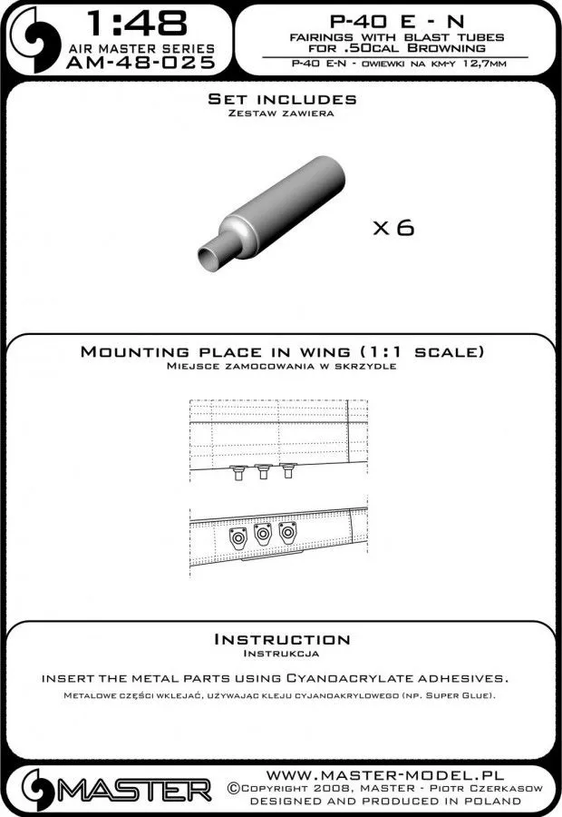 P-40E-N fairings w/ blast tubes for .50cal Browning 1:48