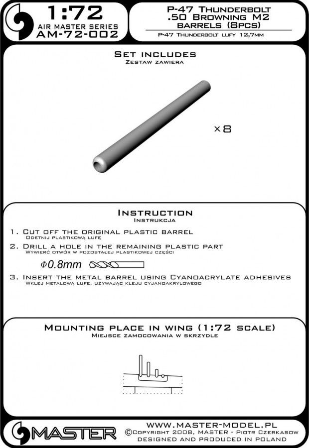 P-47 Thunderbolt .50 Browning M2 barrels 1:72