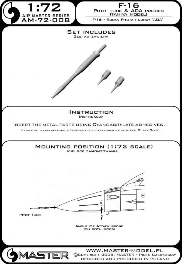 F-16 Pitot tube & Angle Of Attack probes 1:72
