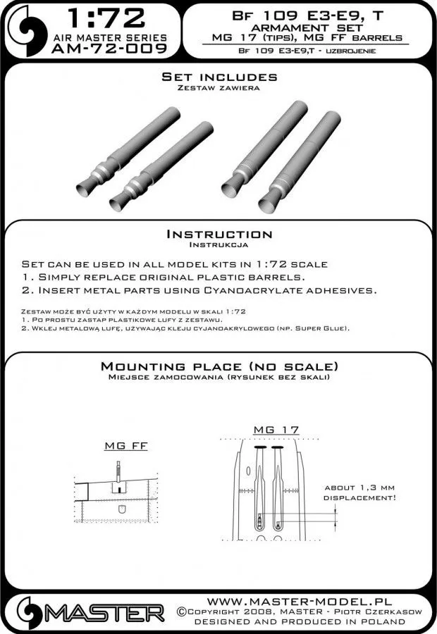 Bf 109E-3 - E-9, T - armament set 1:72