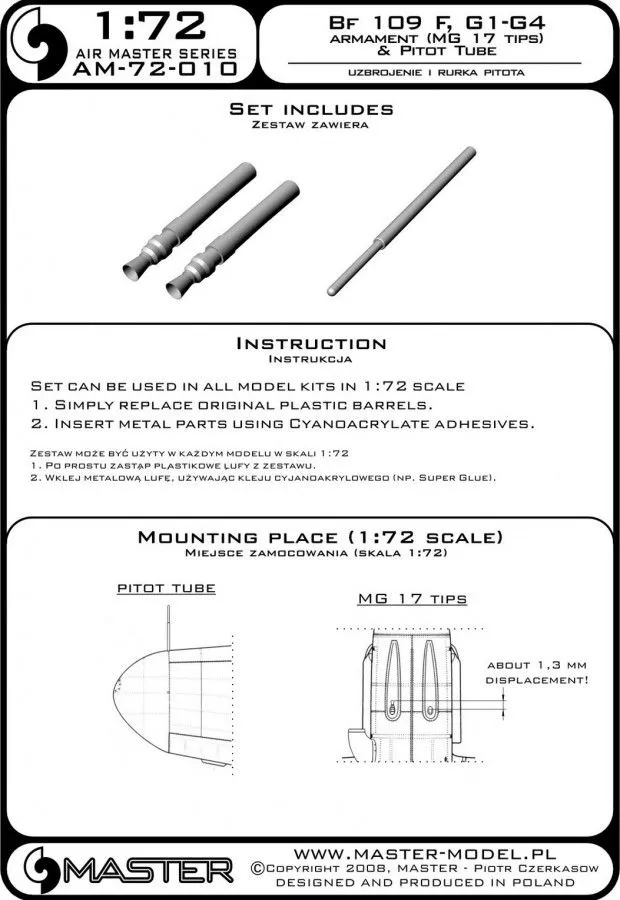 Bf 109 F, G1 - G4 armament set & Pitot Tube 1:72