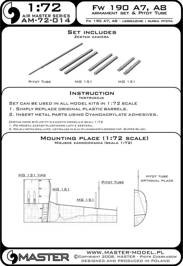 Fw 190 A7, A8 armament set & Pitot Tube 1:72