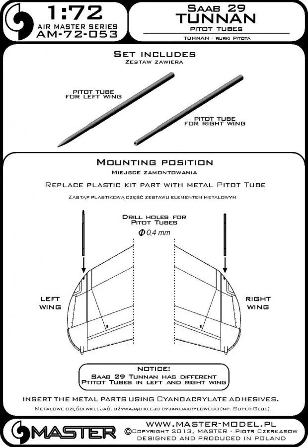 SAAB 29 Tunnan - Pitot Tubes 1:72