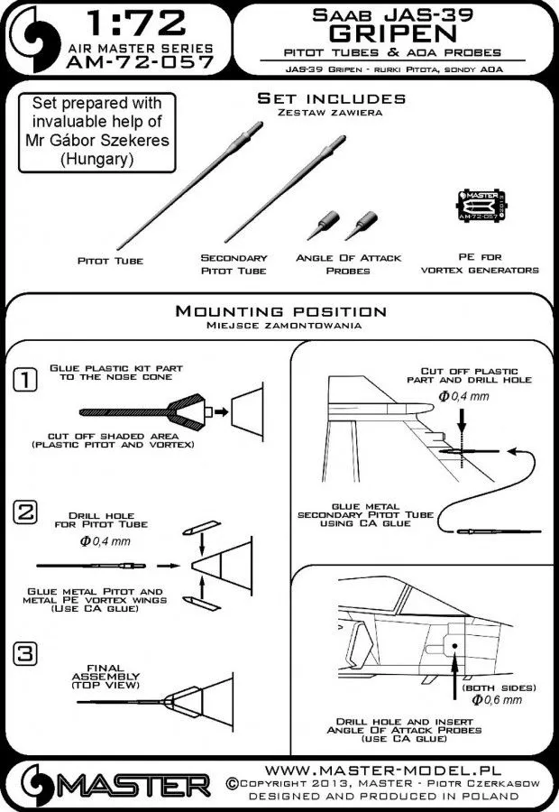 SAAB JAS 39 - Pitot Tubes & Angle Of Attack p. 1:72