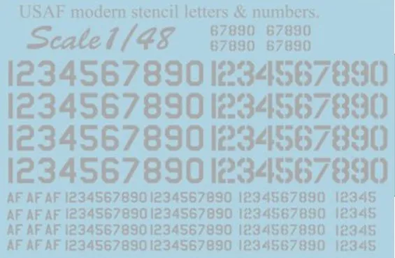 USAF modern stencil letters and numbers. Grey 1:48