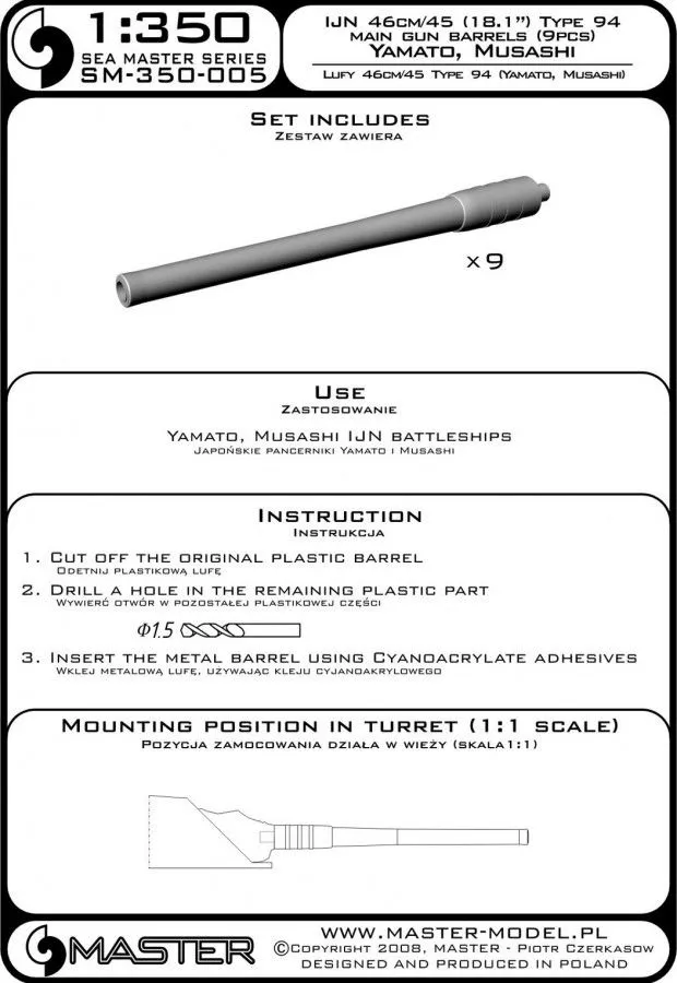 IJN 46cm/45 (18.1in)Type 94 barrels 1:350