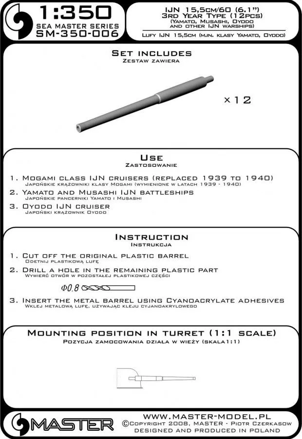IJN 15,5cm/60 (6.1in) 3rd Year Type barrels (12pcs) 1:350