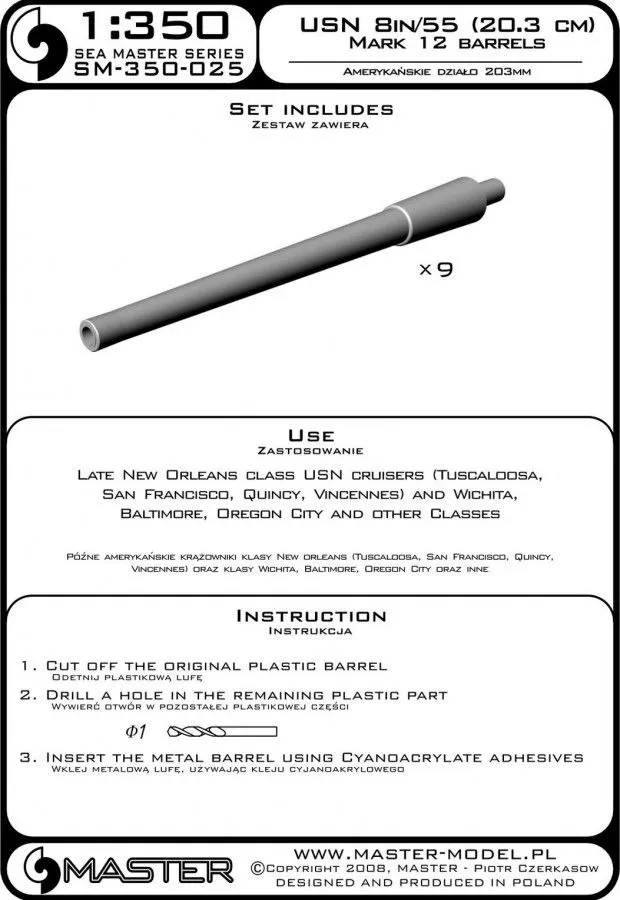 USN 8in/55 (20.3 cm) Mark 12 barrels 1:350