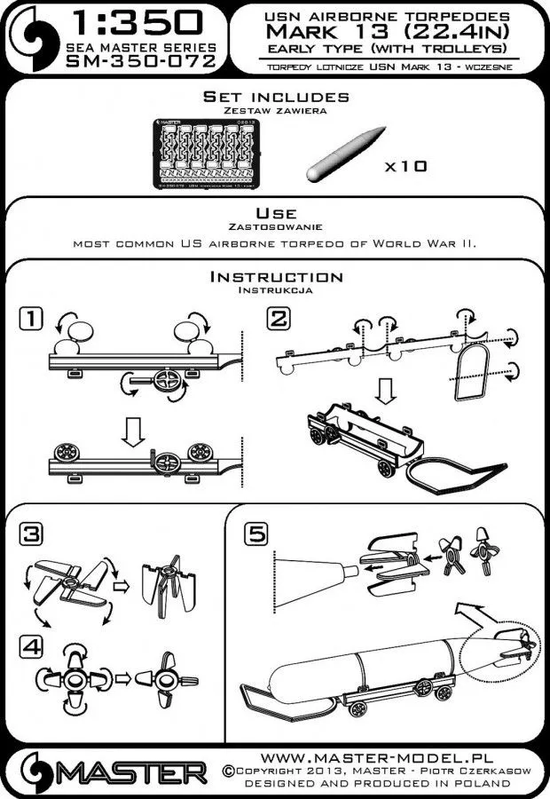 USN Airborne torpedoes Mark 13 w/ trolleys early 1:350