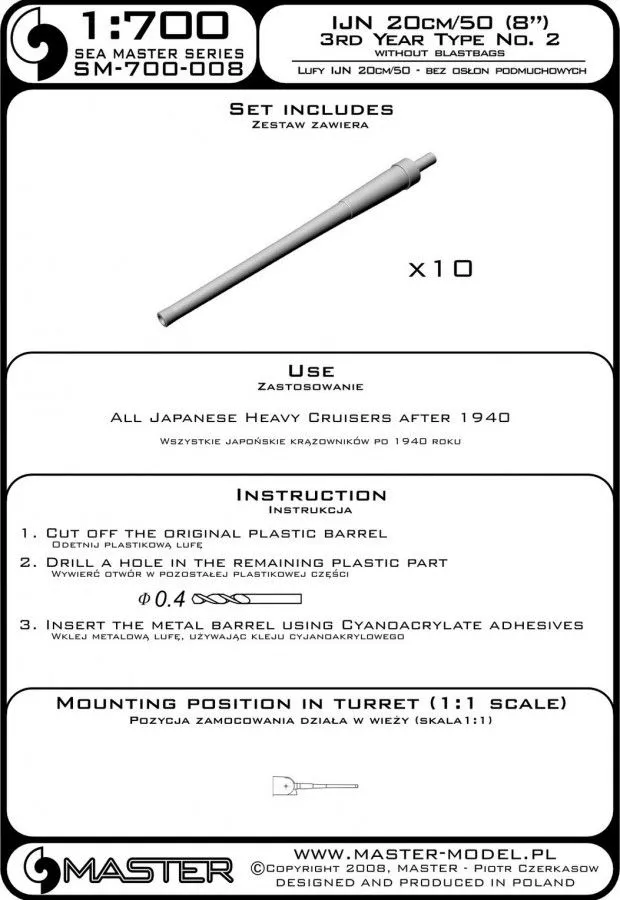IJN 20cm/50 (8") 3rd Year Type No. 2 barrels 1:700
